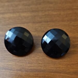 Vintage Black Faceted Clip Earrings